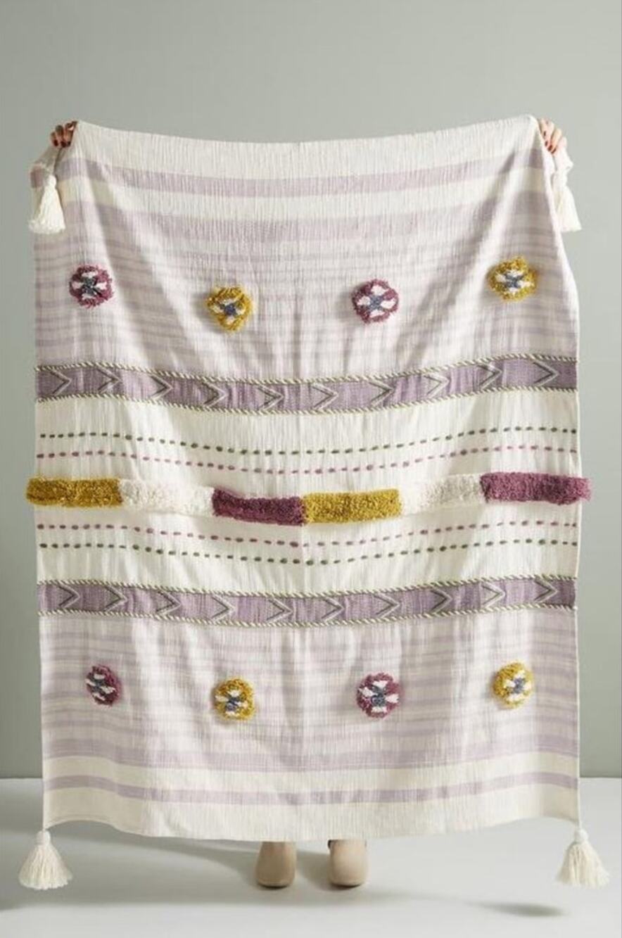 Anthropologie Kamryn Tufted Tassel Throw Blanket Boho